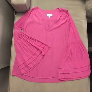 Pink Alexis silk blouse with bell sleeves
